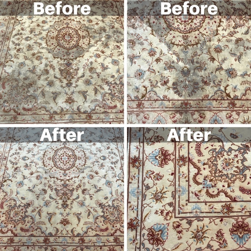 Before and after rug cleaning